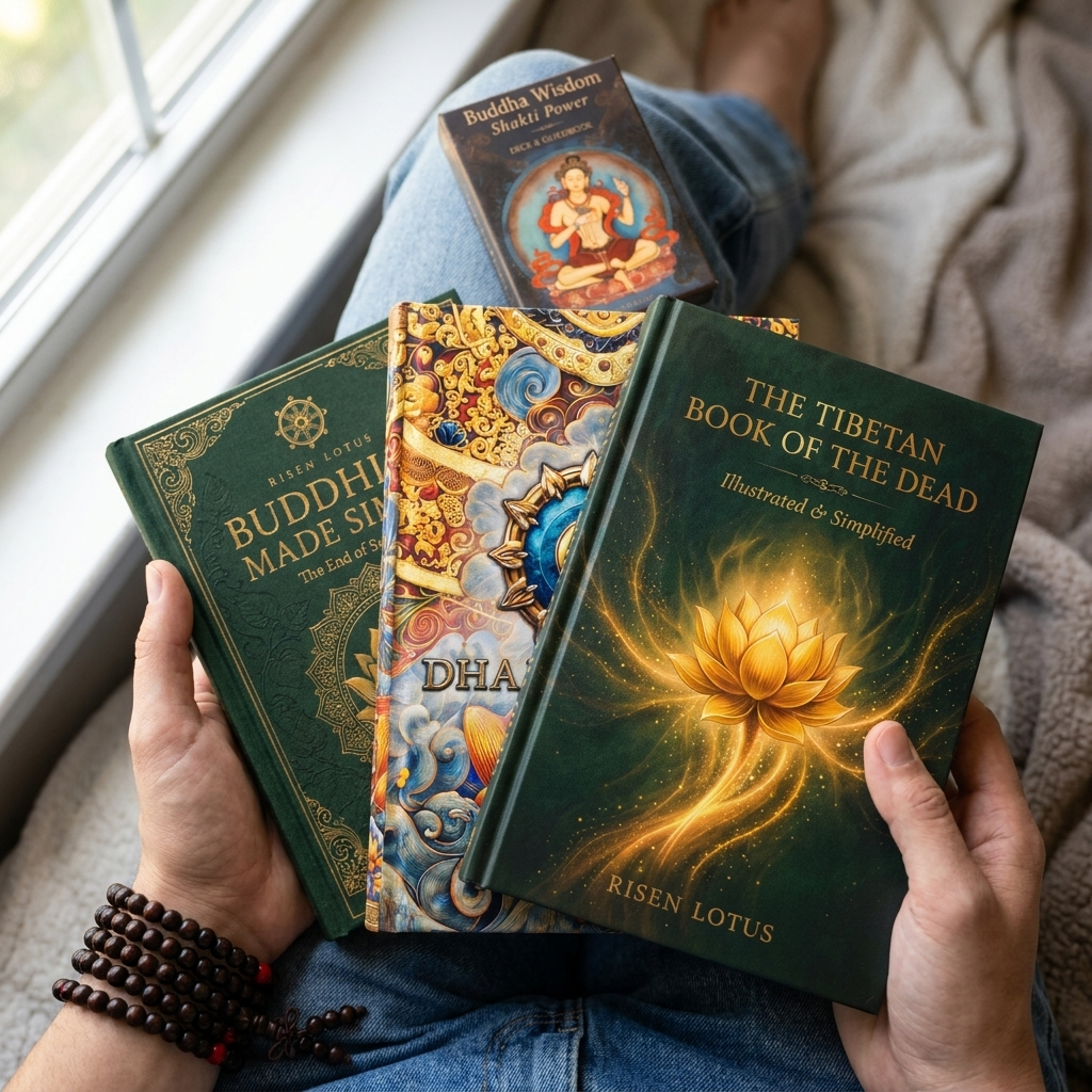 Holding all three books of The Complete Buddhist Set