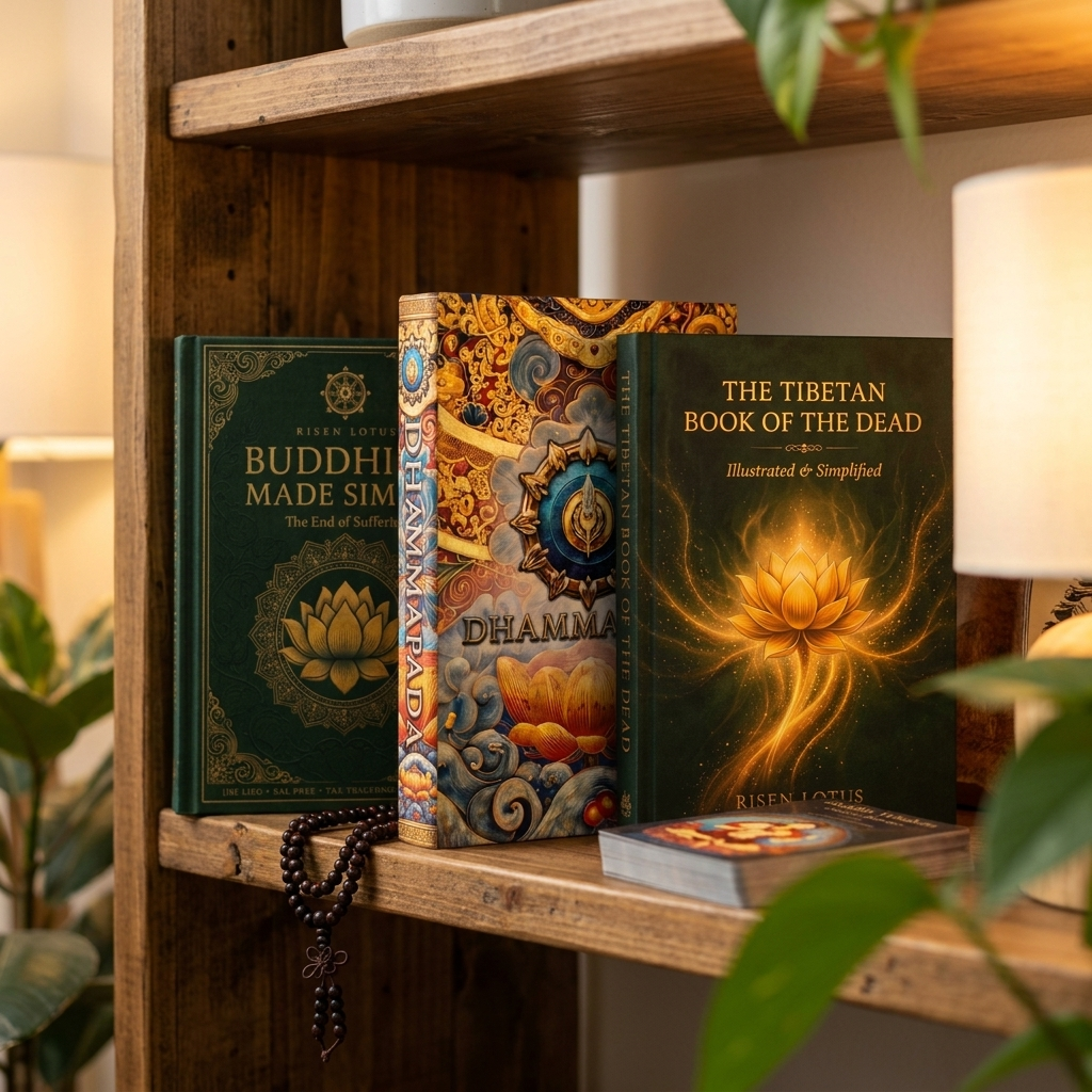 The Complete Buddhist Set on a bookshelf at home